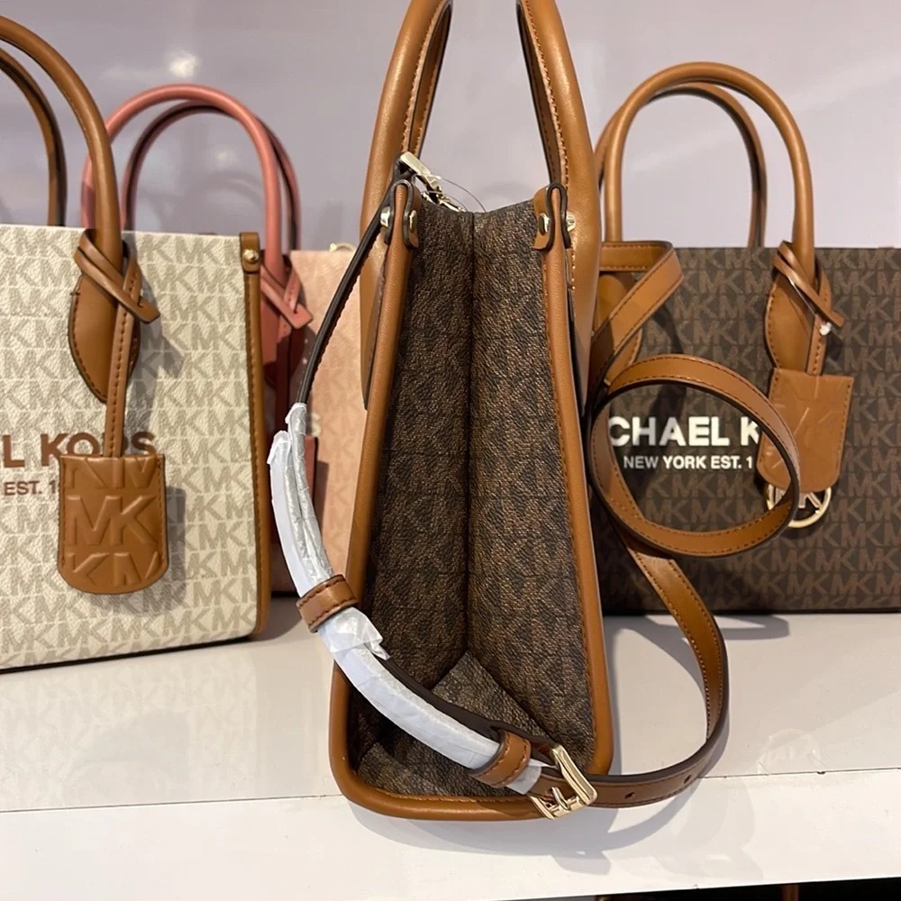 Michael Kors Mirella Small Shopper Top Zip Crossbody Bag Brown Logo MK - Picture 4 of 16